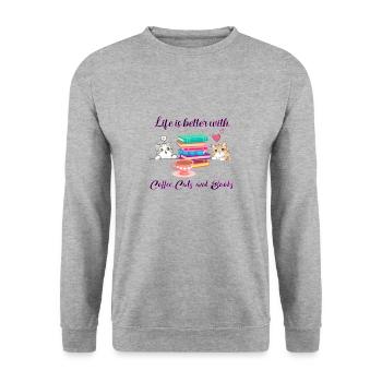 Life Is Better With Coffee, Cats And Books - Unisex Sweatshirt - salt & pepper - Front - Alina (178cm) & Michal (187cm)
