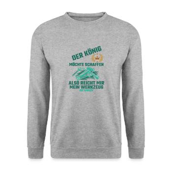 Handwerker König - Unisex Pullover - Weißgrau meliert - Vorne - Alina (178cm) & Michal (187cm)