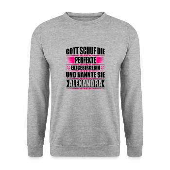 Erzgebirge Frau Namen Sachsen Alexandra - Unisex Pullover - Weißgrau meliert - Vorne - Alina (178cm) & Michal (187cm)