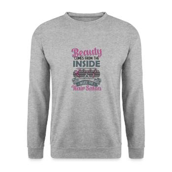 Schönheit Kommt Aus Dem Inneren Des Friseursalons - Unisex Pullover - Weißgrau meliert - Vorne - Alina (178cm) & Michal (187cm)