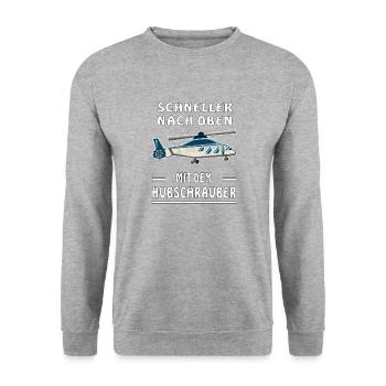 SCHNELLER NACH OBEN MIT DEM HUBSCHRAUBER - Unisex Pullover - Weißgrau meliert - Vorne - Alina (178cm) & Michal (187cm)
