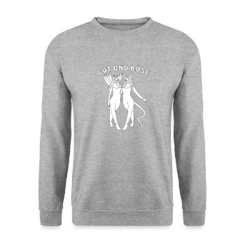 ENGEL TEUFEL GUT UND BÖSE - Unisex Pullover - Weißgrau meliert - Vorne - Alina (178cm) & Michal (187cm)