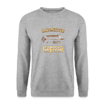 HAUSMEISTER DER MACHT DAS SCHON - Unisex Pullover - Weißgrau meliert - Vorne - Alina (178cm) & Michal (187cm)