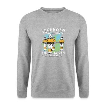TISCHFUSSBALL LEGENDEN VERLIEREN NICHT - Unisex Pullover - Weißgrau meliert - Vorne - Alina (178cm) & Michal (187cm)