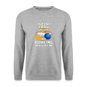 FRAU DIE BOWLING LIEBT - Unisex Pullover - Weißgrau meliert - Vorne - Alina (178cm) & Michal (187cm)