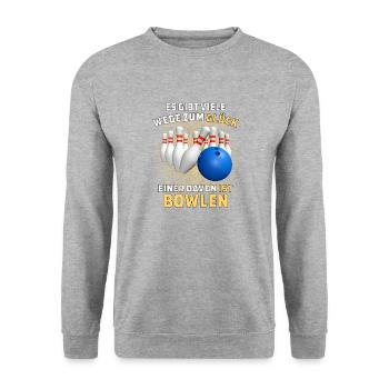 GLÜCK IST BOWLEN - Unisex Pullover - Weißgrau meliert - Vorne - Alina (178cm) & Michal (187cm)