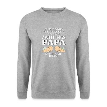 ZWILLINGS PAPA - Unisex Pullover - Weißgrau meliert - Vorne - Alina (178cm) & Michal (187cm)