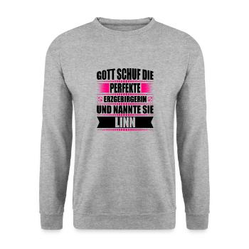 Erzgebirge Frau Namen Sachsen Linn - Unisex Pullover - Weißgrau meliert - Vorne - Alina (178cm) & Michal (187cm)