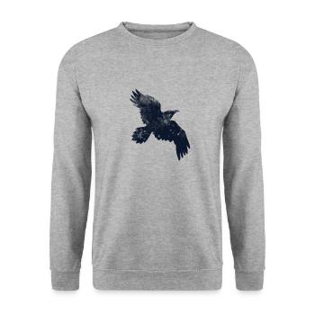 Retro Crow Flying Raven Distressed Flying Bird - Unisex Pullover - Weißgrau meliert - Vorne - Alina (178cm) & Michal (187cm)