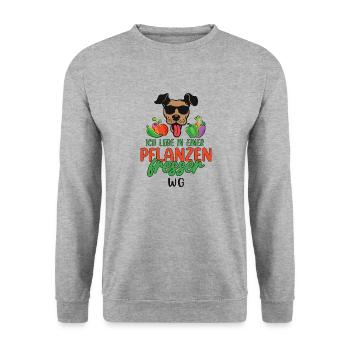 Ich lebe in einer Pflanzenfresser-WG - Unisex Pullover - Weißgrau meliert - Vorne - Alina (178cm) & Michal (187cm)
