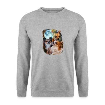 3 Moon Chihuahua Dog Lover Cool Animal Pet Novelty - Unisex Sweatshirt - salt & pepper - Front - Alina (178cm) & Michal (187cm)