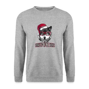 Gezwungen, hier zu sein - Grumpy Christmas Wolf - Unisex Pullover - Weißgrau meliert - Vorne - Alina (178cm) & Michal (187cm)