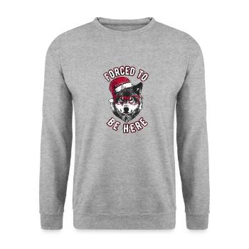Gezwungen, hier zu sein - Grumpy Christmas Wolf - Unisex Pullover - Weißgrau meliert - Vorne - Alina (178cm) & Michal (187cm)