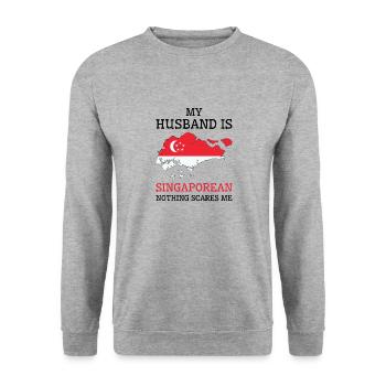 Nothing Scares Me Singaporean Husband Singapore - Unisex Sweatshirt - salt & pepper - Front - Alina (178cm) & Michal (187cm)