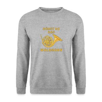 HÖRST DU DAS WALDHORN - Unisex Pullover - Weißgrau meliert - Vorne - Alina (178cm) & Michal (187cm)