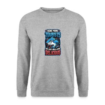 Schicken Sie Mehr Touristen - Unisex Pullover - Weißgrau meliert - Vorne - Alina (178cm) & Michal (187cm)