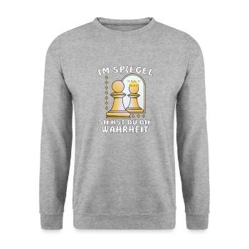 IM SPIEGEL SIEHST DU DIE WAHRHEIT - Unisex Pullover - Weißgrau meliert - Vorne - Alina (178cm) & Michal (187cm)