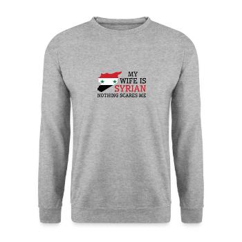 Nothing Scares Me Syrian Wife Syria - Unisex Sweatshirt - salt & pepper - Front - Alina (178cm) & Michal (187cm)