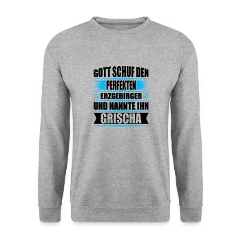 Erzgebirge Mann Namen Sachsen Grischa - Unisex Pullover - Weißgrau meliert - Vorne - Alina (178cm) & Michal (187cm)