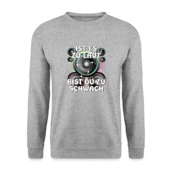 LAUTSPRECHER IST ES ZU LAUT BIST DU ZU SCHWACH - Unisex Pullover - Weißgrau meliert - Vorne - Alina (178cm) & Michal (187cm)