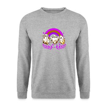 Halloween Shirt, Ghost Rainbow Horror Spooky - Unisex Sweatshirt - salt & pepper - Front - Alina (178cm) & Michal (187cm)