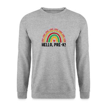 Pre K Kindergarten Shirt, Liebe Hallo, Pre-K - Unisex Pullover - Weißgrau meliert - Vorne - Alina (178cm) & Michal (187cm)
