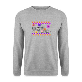 Halloween Shirt, Süßer Halloween Kaffee Latte - Unisex Pullover - Weißgrau meliert - Vorne - Alina (178cm) & Michal (187cm)
