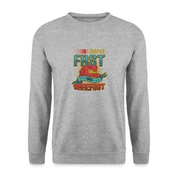 I drive fast and barefoot sewing machine Sewer - Unisex Sweatshirt - salt & pepper - Front - Alina (178cm) & Michal (187cm)