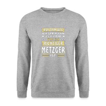 WAS EIN RICHTIGER METZGER IST - Unisex Pullover - Weißgrau meliert - Vorne - Alina (178cm) & Michal (187cm)