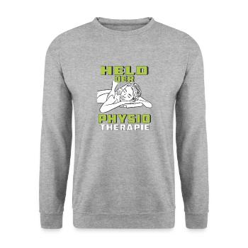 HELD DER PHYSIOTHERAPIE - Unisex Pullover - Weißgrau meliert - Vorne - Alina (178cm) & Michal (187cm)