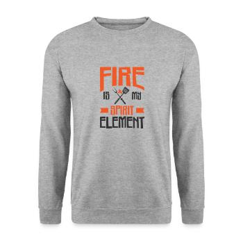 Kochen Grillen Feuergeist Element Koch und Griller - Unisex Pullover - Weißgrau meliert - Vorne - Alina (178cm) & Michal (187cm)