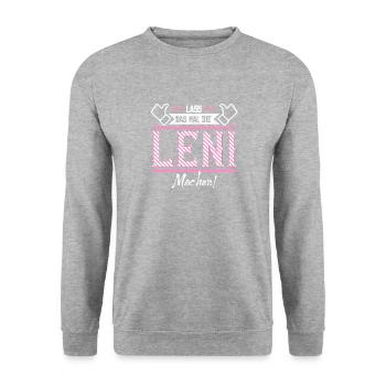 Leni Geschenkidee Geschenk Geburtstag - Unisex Pullover - Weißgrau meliert - Vorne - Alina (178cm) & Michal (187cm)