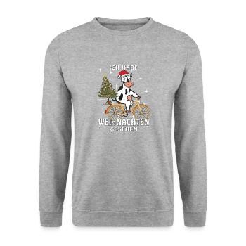 KUH FAHRRAD ICH HABE WEIHNACHTEN GESEHEN - Unisex Pullover - Weißgrau meliert - Vorne - Alina (178cm) & Michal (187cm)