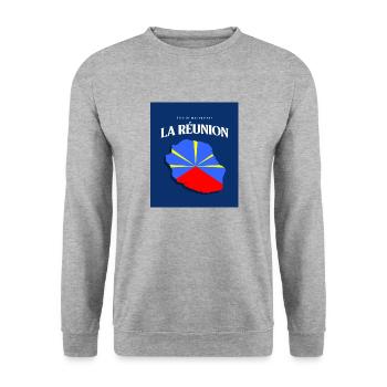 Fier de mes Racines La Réunion Bleu - Sweat-shirt Unisexe - gris chiné - Devant - Alina (178cm) & Michal (187cm)