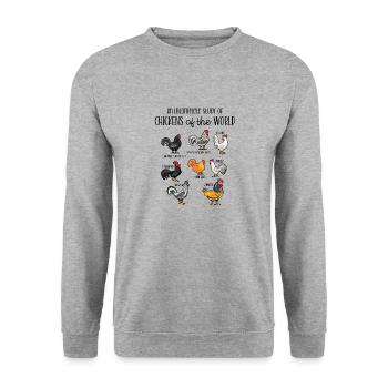 Hühner der Welt - Unisex Pullover - Weißgrau meliert - Vorne - Alina (178cm) & Michal (187cm)
