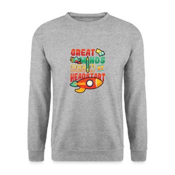 Great minds start with a head start, Abcd Teacher - Unisex Sweatshirt - salt & pepper - Front - Alina (178cm) & Michal (187cm)