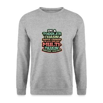 Kleinkind Jagt Windel Wechselnde Tagesmutter - Unisex Pullover - Weißgrau meliert - Vorne - Alina (178cm) & Michal (187cm)