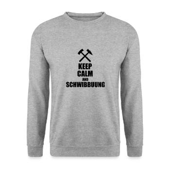Erzgebirge Keep Calm Schwibbogen - Unisex Pullover - Weißgrau meliert - Vorne - Alina (178cm) & Michal (187cm)