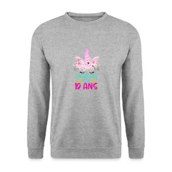Enfant T Shirt 19 Ans Fille Anniversaire Cadeau - Unisex Pullover - Weißgrau meliert - Vorne - Alina (178cm) & Michal (187cm)