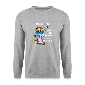 MALER DEM DIE WÄNDE VERTRAUEN - Unisex Pullover - Weißgrau meliert - Vorne - Alina (178cm) & Michal (187cm)