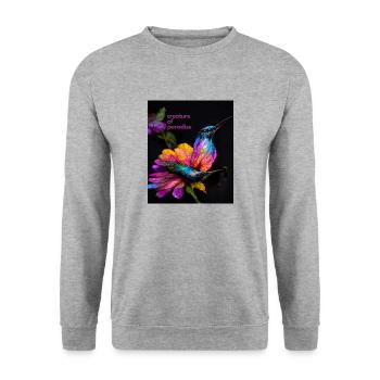Créature paradisiaque - un magnifique colibri coloré - Sweat-shirt Unisexe - gris chiné - Devant - Alina (178cm) & Michal (187cm)