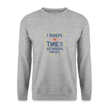Inspirierender Motivator Selbstfürsorge - Unisex Pullover - Weißgrau meliert - Vorne - Alina (178cm) & Michal (187cm)