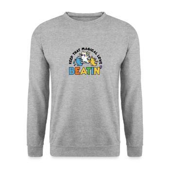 Rainbow Animal Singing Playing Unicorn Lover - Unisex Sweatshirt - salt & pepper - Front - Alina (178cm) & Michal (187cm)
