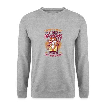 J’aime mes démons intérieurs, l’humour gothique. - Sweat-shirt Unisexe - gris chiné - Devant - Alina (178cm) & Michal (187cm)