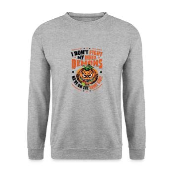 J’aime mes démons intérieurs, l’humour gothique. - Sweat-shirt Unisexe - gris chiné - Devant - Alina (178cm) & Michal (187cm)