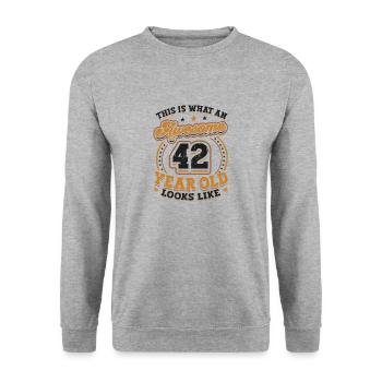 This is what a great 42-year-old looks like. - Unisex Sweatshirt - salt & pepper - Front - Alina (178cm) & Michal (187cm)