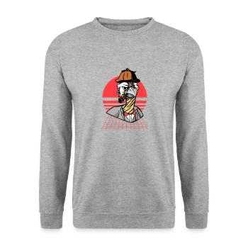 Detective Ostrich Animal Smoking Formal Suit - Unisex Sweatshirt - salt & pepper - Front - Alina (178cm) & Michal (187cm)