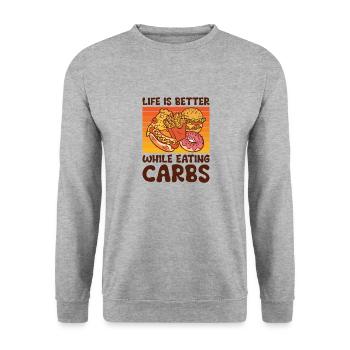 Kohlenhydrate Fast Food Leben Foodie Essen - Unisex Pullover - Weißgrau meliert - Vorne - Alina (178cm) & Michal (187cm)