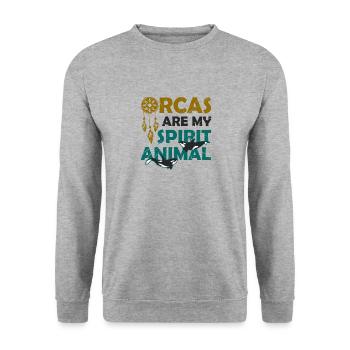 Der Orca Ist Mein Seelentier, Wal, Orca. - Unisex Pullover - Weißgrau meliert - Vorne - Alina (178cm) & Michal (187cm)