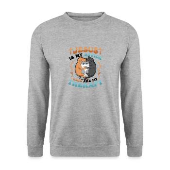 Jesus is my Savior, cats are my therapy. - Unisex Sweatshirt - salt & pepper - Front - Alina (178cm) & Michal (187cm)